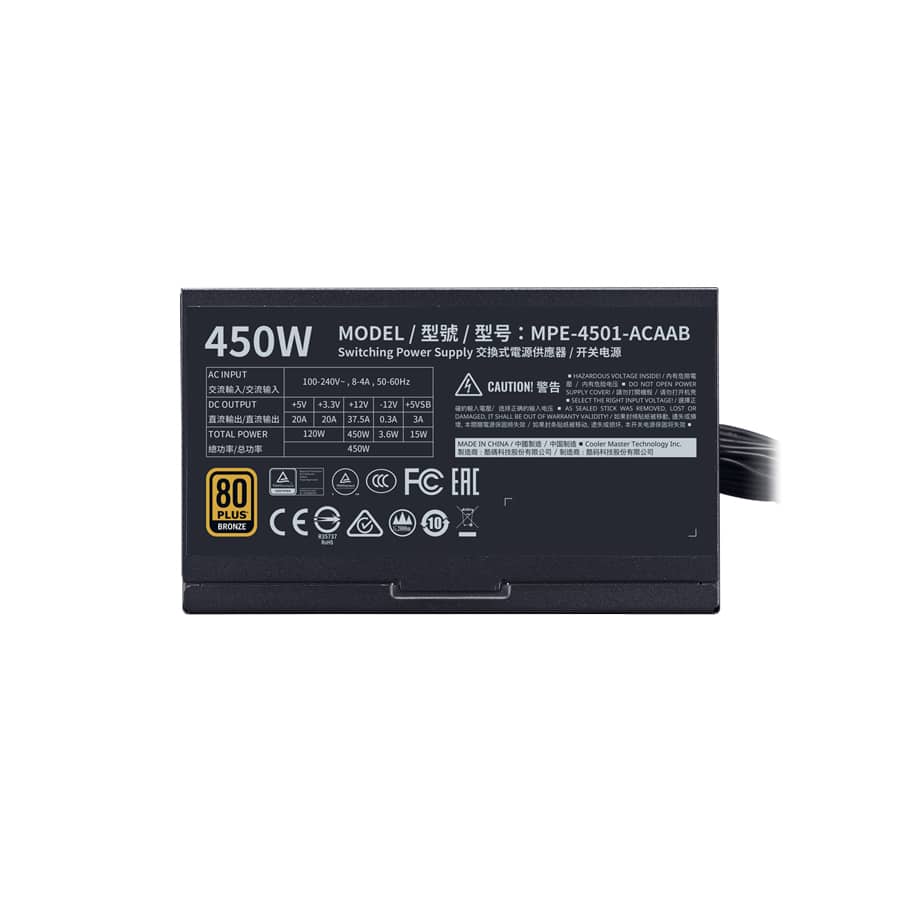 Cooler Master MWE 450 Bronze V2 230v 80 Plus Bronze Certified Non Modular Power Supply Black 6 Cooler Master MWE 450 Bronze V2 230v 80 Plus Bronze Certified Non Modular Power Supply Black 6